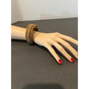 Vintage Jeweled and Beaded Multicolor‎ Cuff Bracelet with Spring Hinge Clasp